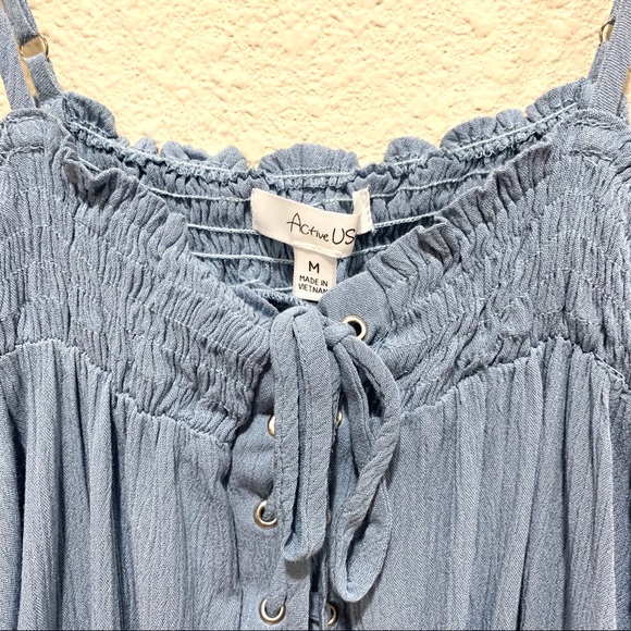 Open Shoulder Blue Corset Detail Blouse (NWT) - Picture 5 of 8